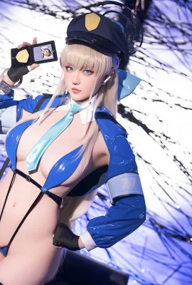 Coser小姐姐星之遲遲飛鳥馬時主題性感藍色情趣連體內衣配黑絲襪秀惹火身材誘惑寫真58P